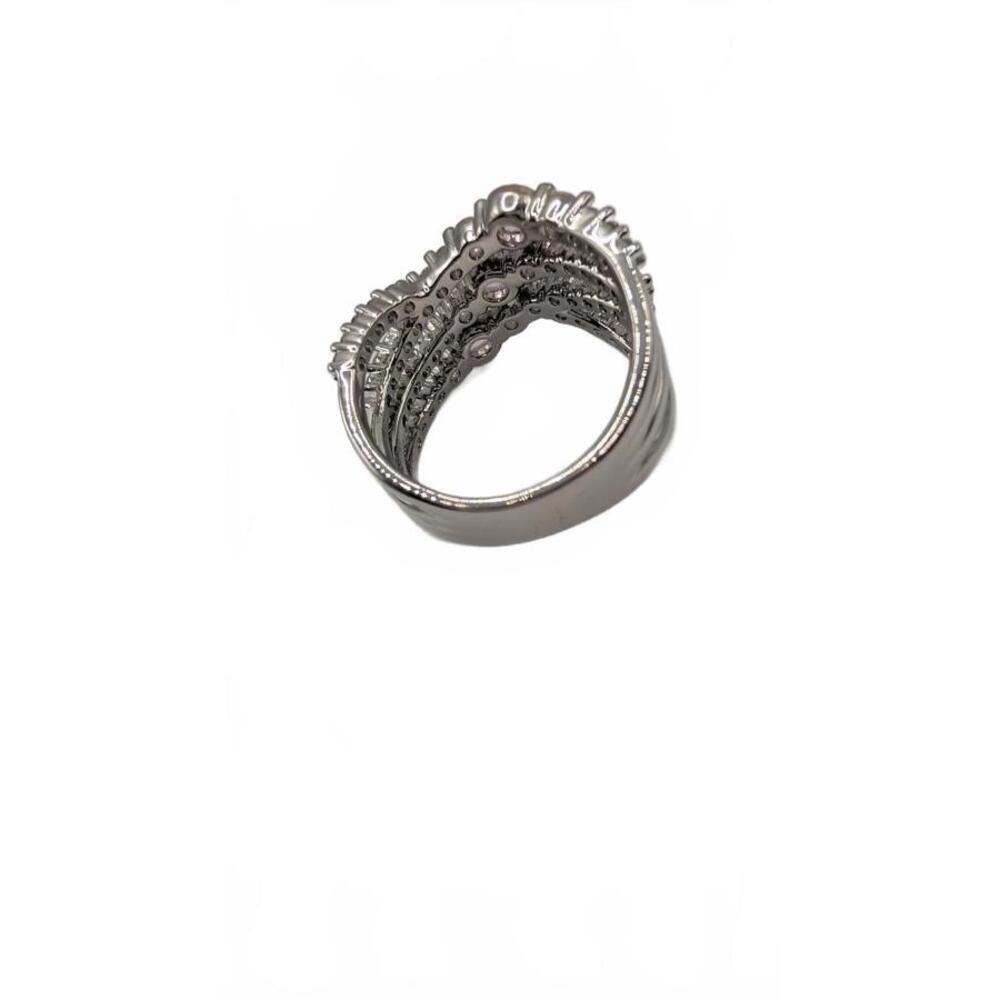 Silver Tone Multi-Row Crystal Accent Ring Size 6 - Picture 5 of 9